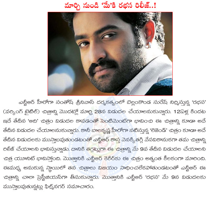 jr ntr,jr ntr rabhasa movie postponed,young tiger ntr rabhasa release in may,rabhasa movie postponed for legend,rabhasa movie release date,rabasa release date fixed  jr ntr, jr ntr rabhasa movie postponed, young tiger ntr rabhasa release in may, rabhasa movie postponed for legend, rabhasa movie release date, rabasa release date fixed